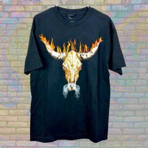 RARE Vintage Y2K The Rock Dwayne Johnson Flaming Raging Bull T-shirt